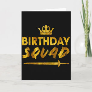 Happy Birthday Squad King Crown Sword Party Golden Card