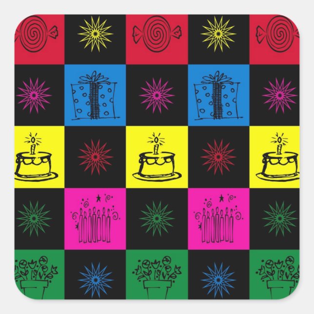 Happy Birthday Square Sticker (Front)