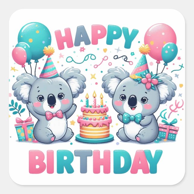 Happy Birthday Square Sticker (Front)