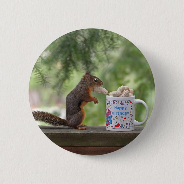 Happy Birthday Squirrel 2 Inch Round Button (Front)