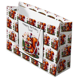 Happy Birthday Squirrel Cute Cartoon Large Gift Bag