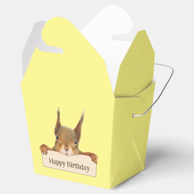 Happy Birthday Squirrel Holding Custom Sign Favor Box (Opened)