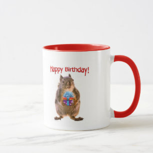 Happy Birthday Squirrel with Present Mug