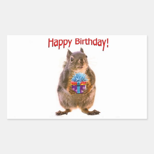 Happy Birthday Squirrel with Present Sticker (Front)