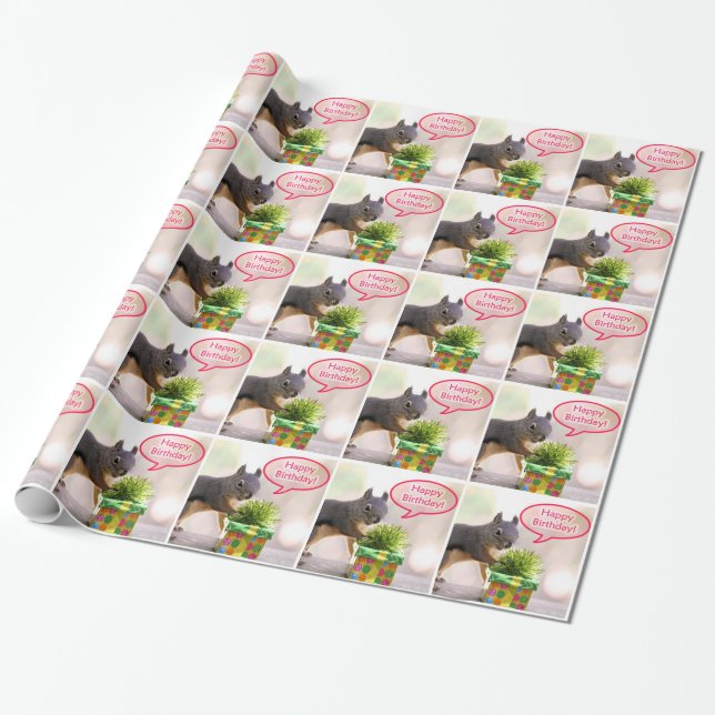Happy Birthday Squirrel Wrapping Paper (Unrolled)