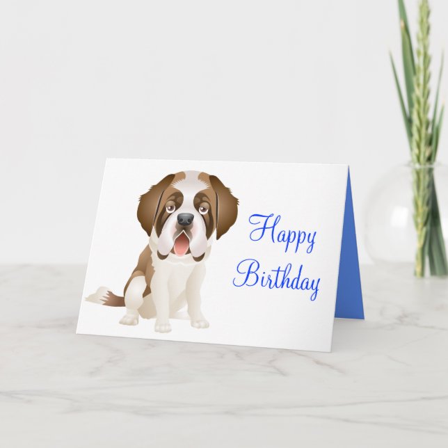 Happy Birthday St Bernard  Puppy Dog Greeting Card (Front)