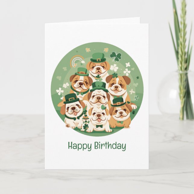 Happy Birthday St. Patrick's Day English Bulldogs Card (Front)