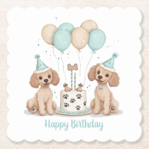 Happy Birthday Standard Poodle Dogs Paper Coaster