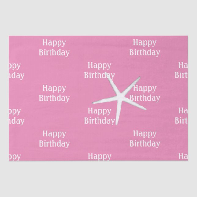 Happy Birthday Starfish Nautical Pink Cute Girly Tissue Paper (Front)