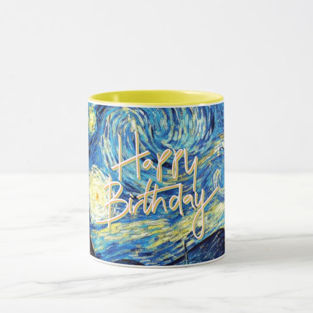 Happy Birthday, Starry Night fine art, Mug (Center)