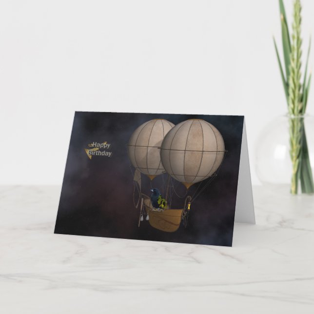 Happy Birthday Steampunk Hot Air Baloon Card (Front)