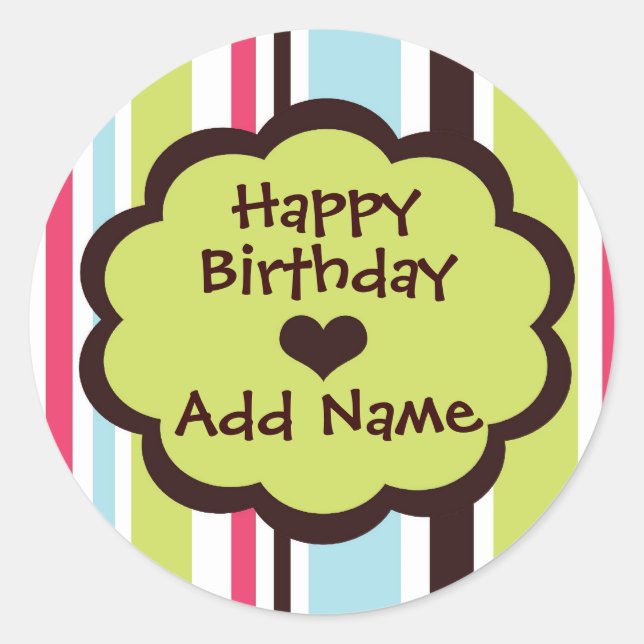 Happy Birthday Sticker in Funky Stripe (Front)