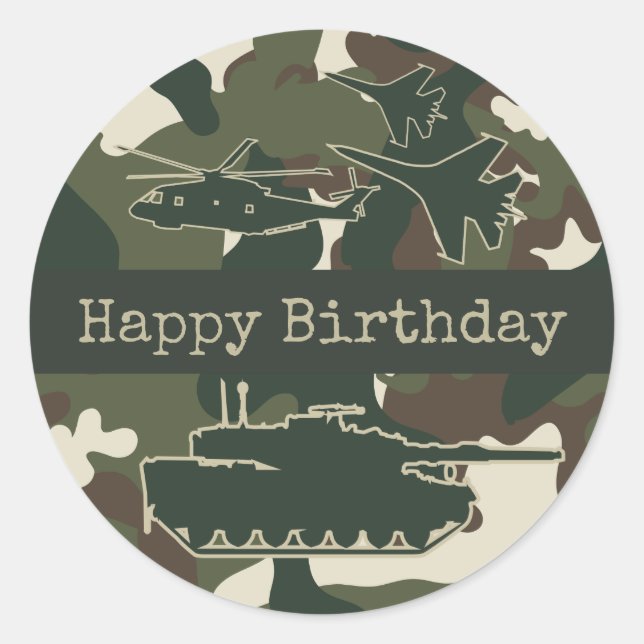 Happy Birthday Stickers - Military Camouflage (Front)