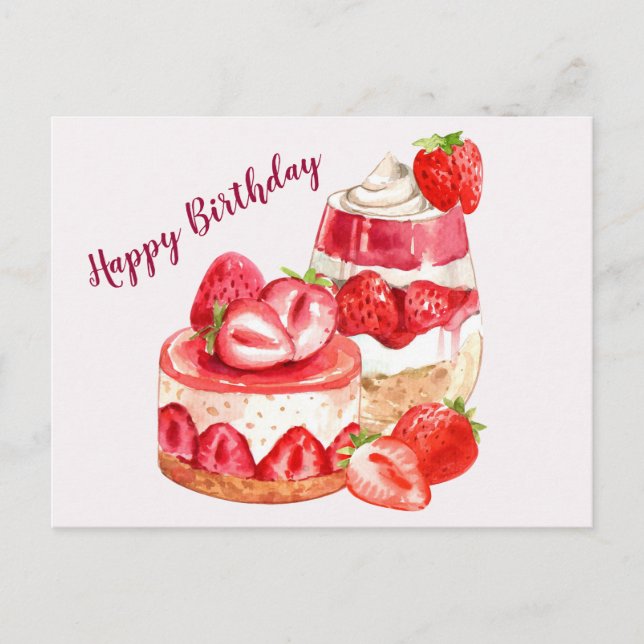 Happy Birthday Strawberry Cake and Ice Cream  Postcard (Front)