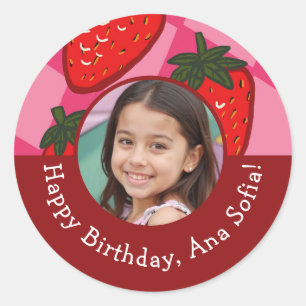 Happy Birthday Strawberry Chequered Custom Sticker