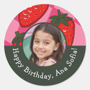 Happy Birthday Strawberry Chequered Custom Sticker
