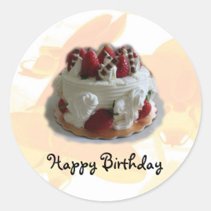 happy birthday strawberry, chocolate cake classic round sticker