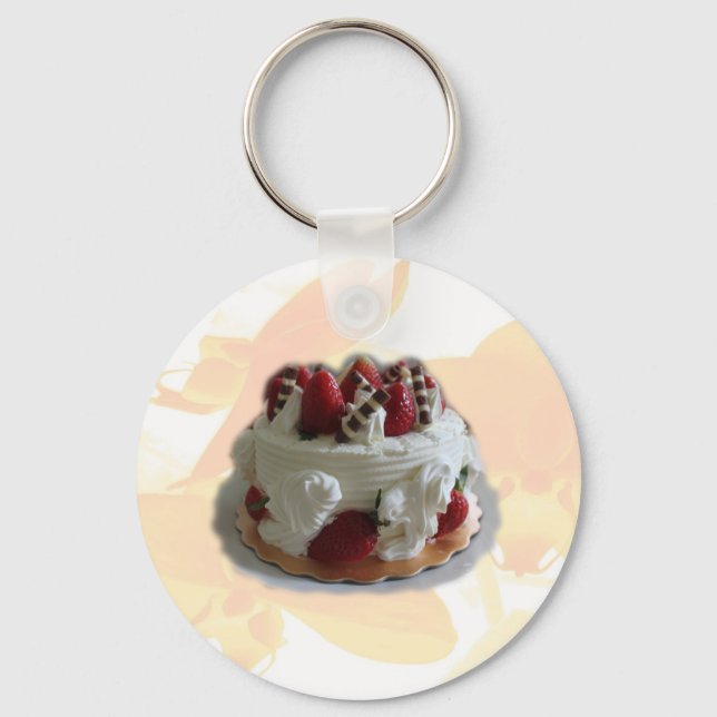 happy birthday strawberry, chocolate cake keychain (Front)