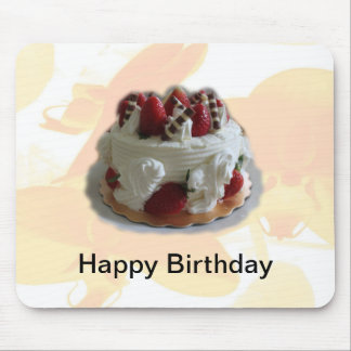 happy birthday strawberry, chocolate cake mouse pad