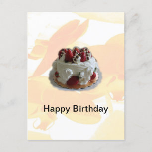 happy birthday strawberry, chocolate cake postcard