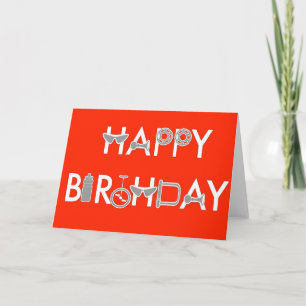 Happy Birthday Stylized With Bike Parts Card