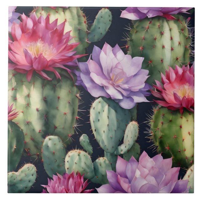 Happy Birthday Succulent Plants, Cactus Flowers  Tile (Front)