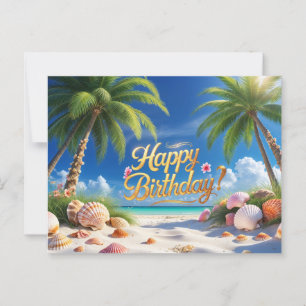 Happy Birthday Sumer Tropical Beach  Postcard