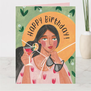 Happy Birthday Summer Cocktail Woman Card