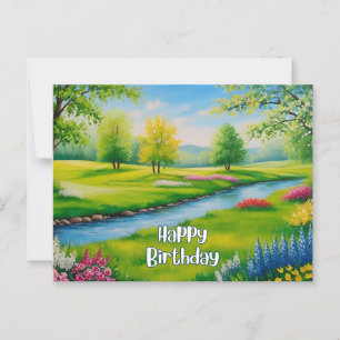 Happy Birthday Summer Landscape, River  Postcard