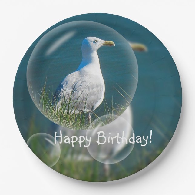 Happy Birthday Summer Seagull Paper Plate (Front)