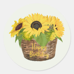 Happy Birthday Sunflower Basket Classic Round Sticker