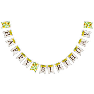 Happy Birthday Sunflower & Rustic Wood Party Decor Bunting Flags