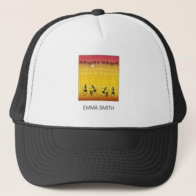 Happy Birthday Sunset Celebration Dancers T-Shirt Trucker Hat (Front)