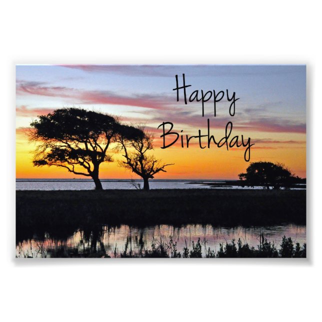 Happy Birthday Sunset on Beach Photo Print (Front)