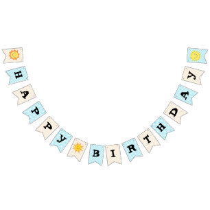 Happy Birthday Sunshine Blue and Gold Polka Dot Bunting Flags