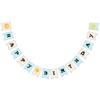 Happy Birthday Sunshine Blue and Gold Polka Dot Bunting Flags