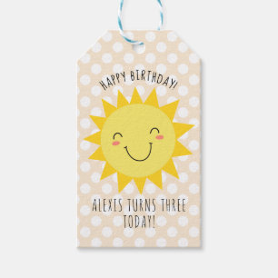 Happy Birthday Sunshine Face Gold Gift Tags