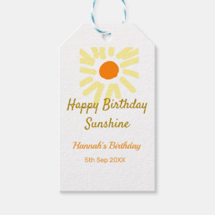 Happy birthday sunshine yellow orange birthday boh gift tags