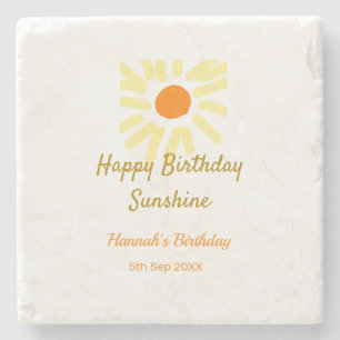 Happy birthday sunshine yellow orange birthday boh stone coaster