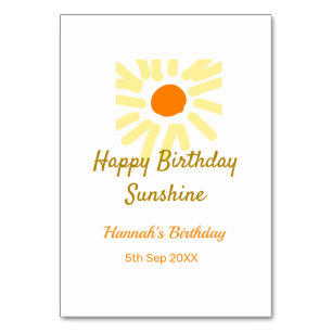 Happy birthday sunshine yellow orange birthday boh table number