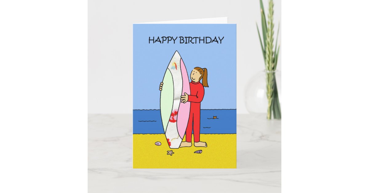 Happy Birthday Surfer Girl Card | Zazzle