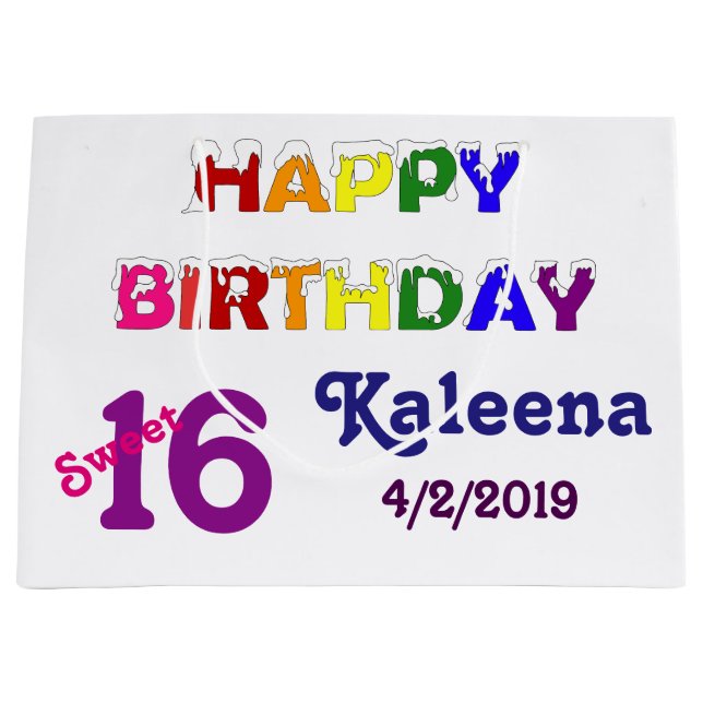 Happy Birthday Sweet 16 Large Gift Bag (Front)