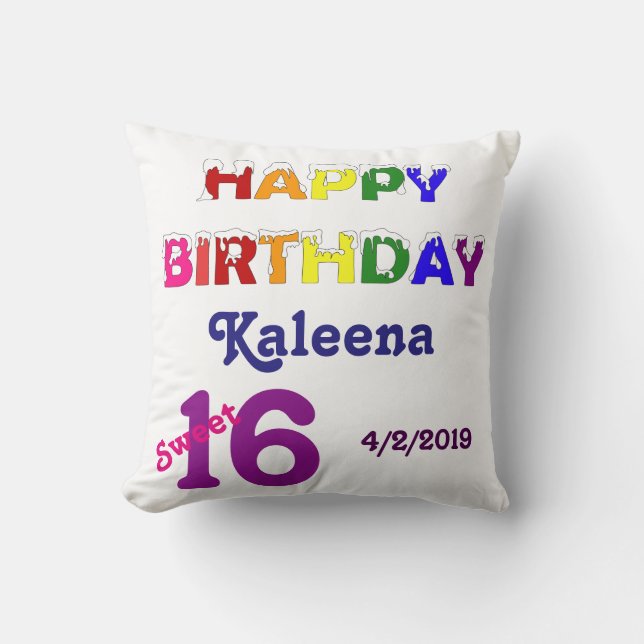 Happy Birthday Sweet 16 Throw Pillow (Front)