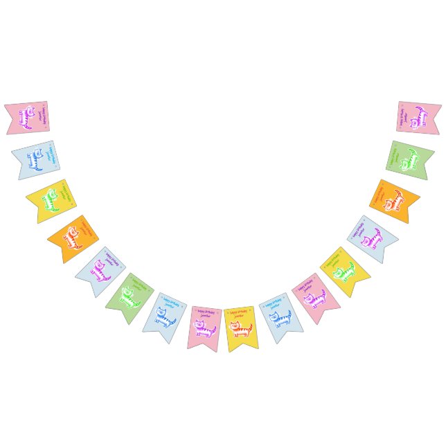 happy birthday sweet cartoon cat customizable bunting flags (All)