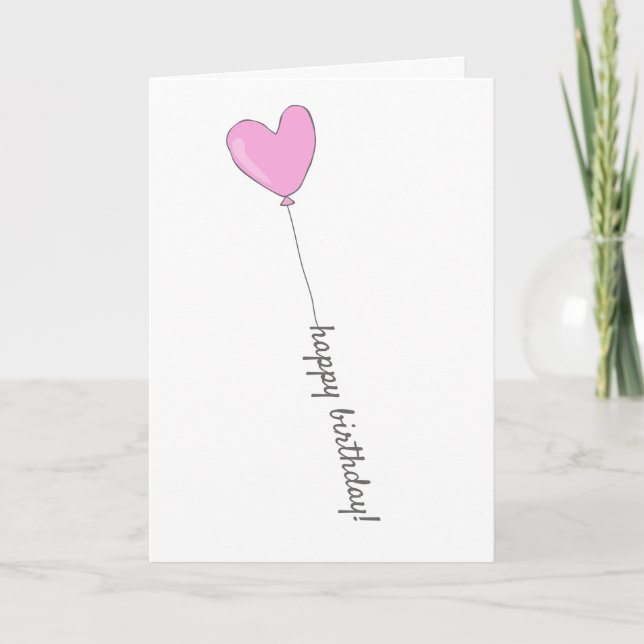 Happy Birthday - Sweet Pink Heart Shaped Balloon Card (Front)