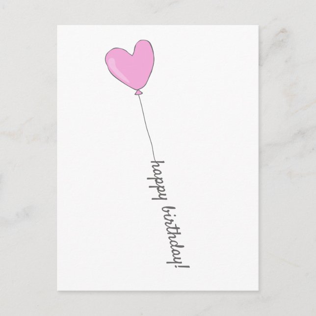 Happy Birthday - Sweet Pink Heart Shaped Balloon Postcard (Front)
