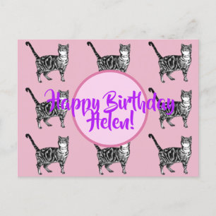 Happy Birthday Tabby Cat Womans Name Postcard