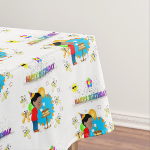Happy Birthday Tablecloth African Boy Mushrooms