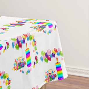 Happy Birthday Tablecloth Candles Balloons