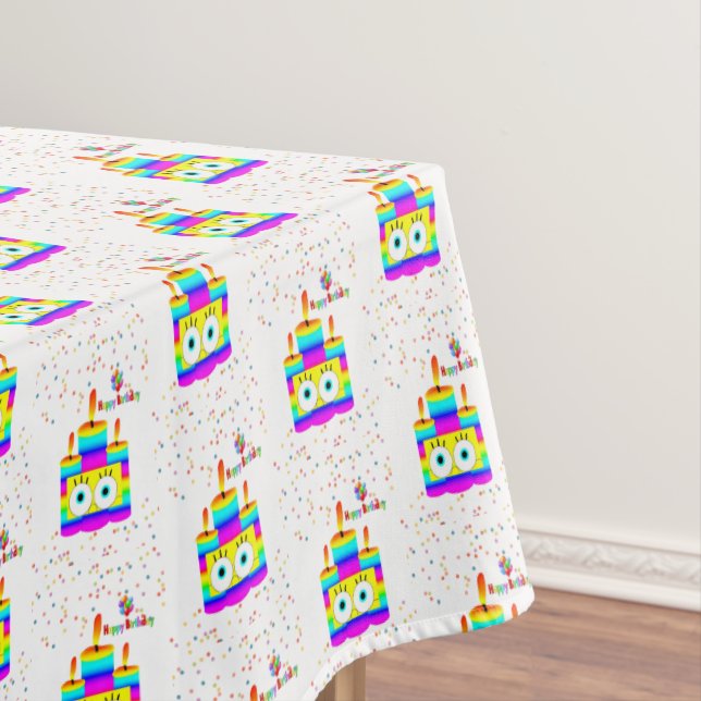 Happy Birthday Tablecloth Colourful Candles (In Situ)